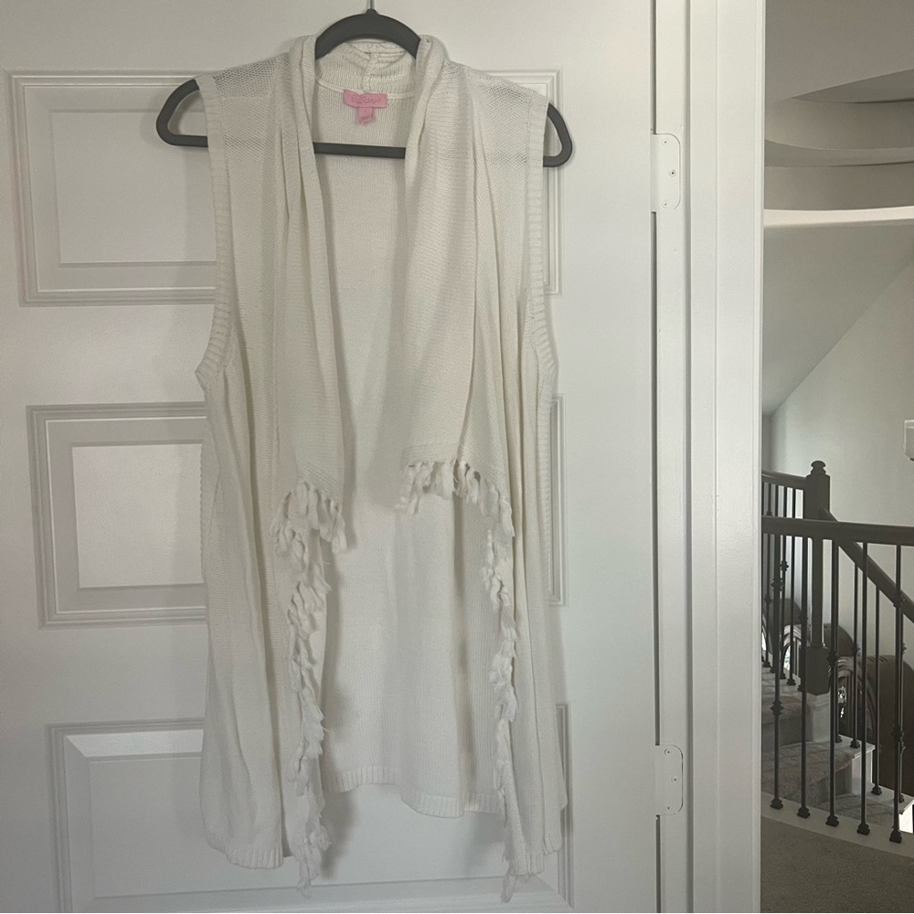 Lilly Pulitzer White Abbott Sweater Vest Fringe